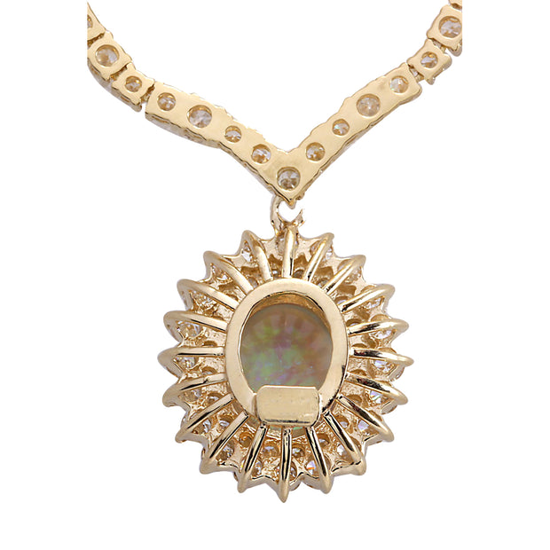 12.45 Carat Natural Opal 14K Yellow Gold Diamond Necklace - Fashion Strada