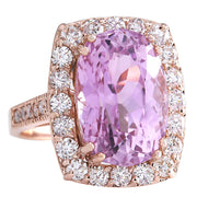 12.33 Carat Natural Kunzite 14K Rose Gold Diamond Ring - Fashion Strada