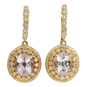 12.30 Carat Natural Morganite 14K Yellow Gold Diamond Earrings - Fashion Strada