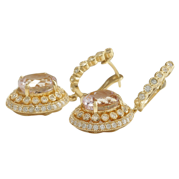12.30 Carat Natural Morganite 14K Yellow Gold Diamond Earrings - Fashion Strada