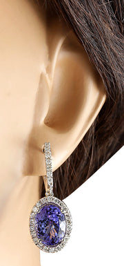 12.15 Carat Natural Tanzanite 14K White Gold Diamond Earrings - Fashion Strada