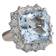 12.11 Carat Natural Aquamarine 14K White Gold Diamond Ring - Fashion Strada
