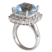12.11 Carat Natural Aquamarine 14K White Gold Diamond Ring - Fashion Strada