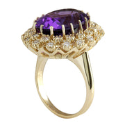 12.11 Carat Natural Amethyst 14K Yellow Gold Diamond Ring - Fashion Strada
