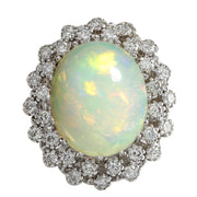 11.98 Carat Natural Opal 14K White Gold Diamond Ring - Fashion Strada
