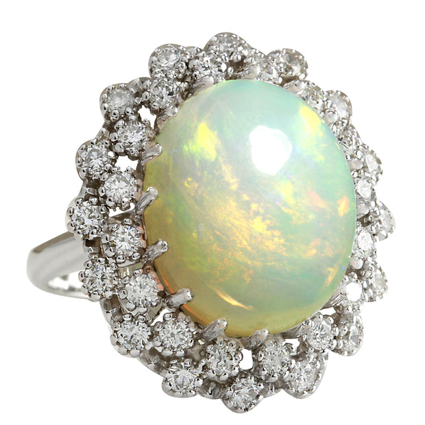 11.98 Carat Natural Opal 14K White Gold Diamond Ring - Fashion Strada