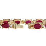 11.95 Carat Natural Ruby 14K Yellow Gold Diamond Bracelet - Fashion Strada