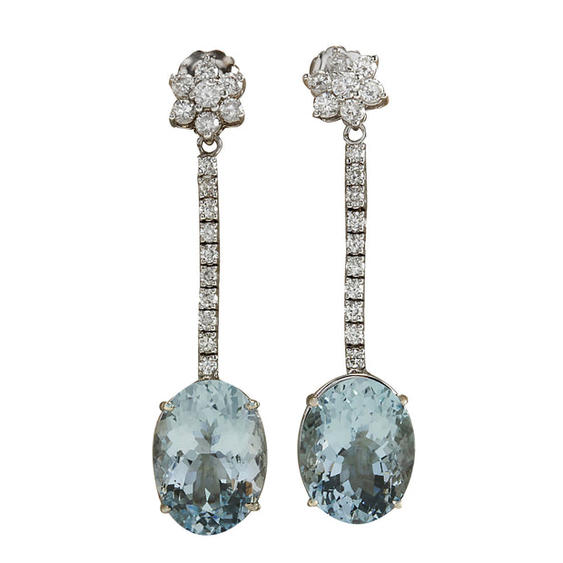 11.69 Carat Natural Aquamarine 14K White Gold Diamond Earrings - Fashion Strada