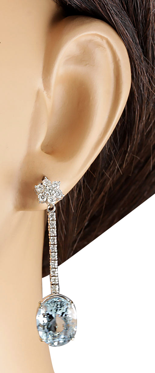 11.69 Carat Natural Aquamarine 14K White Gold Diamond Earrings - Fashion Strada