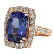 11.23 Carat Natural Tanzanite 14K Rose Gold Diamond Ring - Fashion Strada