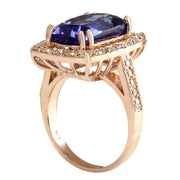 11.23 Carat Natural Tanzanite 14K Rose Gold Diamond Ring - Fashion Strada