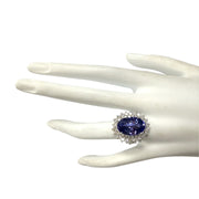 10.62 Carat Natural Tanzanite 14K White Gold Diamond Ring - Fashion Strada