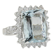 10.55 Carat Natural Aquamarine 14K White Gold Diamond Ring - Fashion Strada