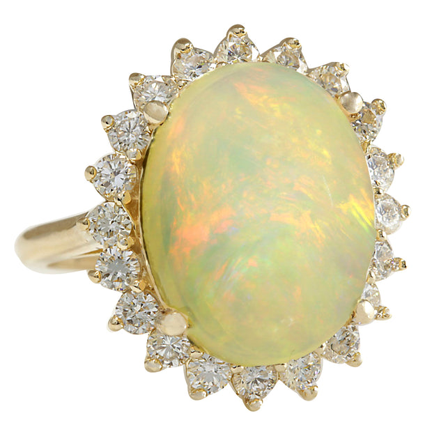 10.46 Carat Natural Opal 14K Yellow Gold Diamond Ring - Fashion Strada