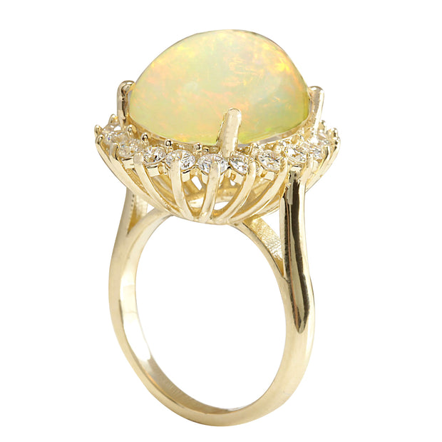 10.46 Carat Natural Opal 14K Yellow Gold Diamond Ring - Fashion Strada