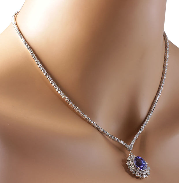 10.28 Carat Natural Tanzanite 14K White Gold Diamond Necklace - Fashion Strada