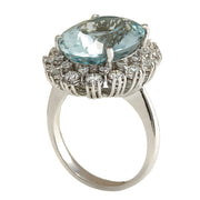 10.25 Carat Natural Aquamarine 14K White Gold Diamond Ring - Fashion Strada