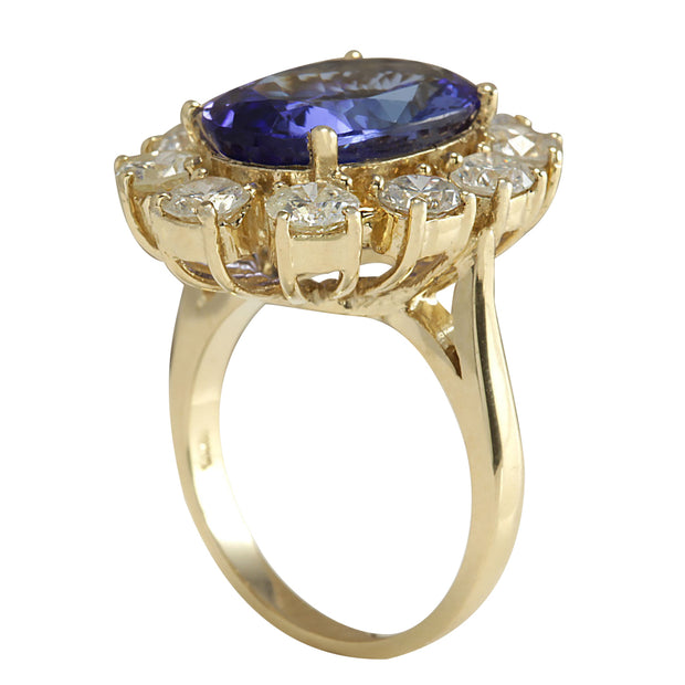 10.17 Carat Natural Tanzanite 14K Yellow Gold Diamond Ring - Fashion Strada