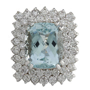 10.12 Carat Natural Aquamarine 14K White Gold Diamond Ring - Fashion Strada
