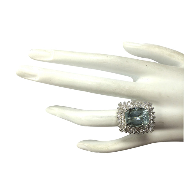 10.12 Carat Natural Aquamarine 14K White Gold Diamond Ring - Fashion Strada