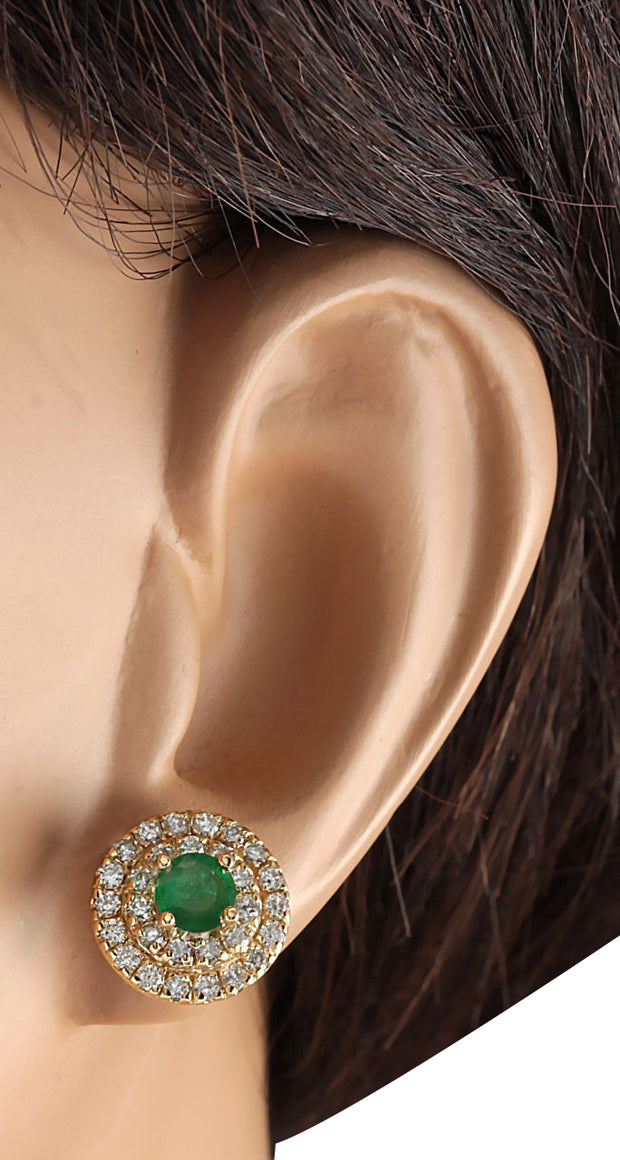1.90 Carat Natural Emerald 14K Yellow Gold Diamond Earrings - Fashion Strada