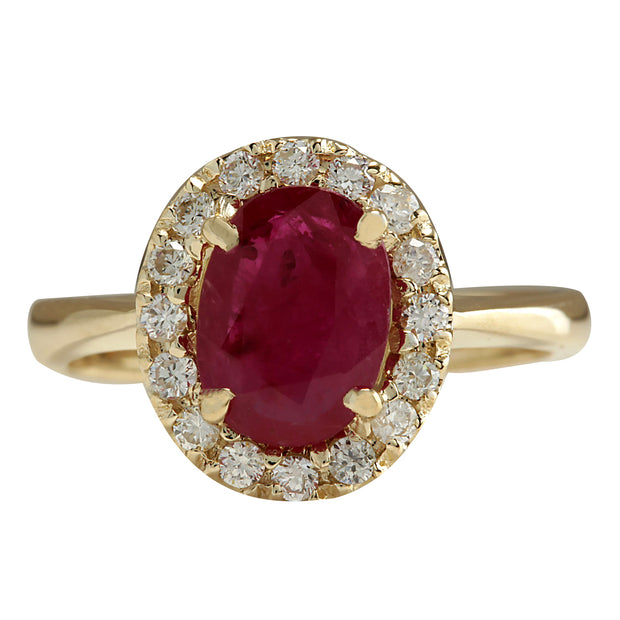 1.81 Carat Natural Ruby 14K Yellow Gold Diamond Ring - Fashion Strada
