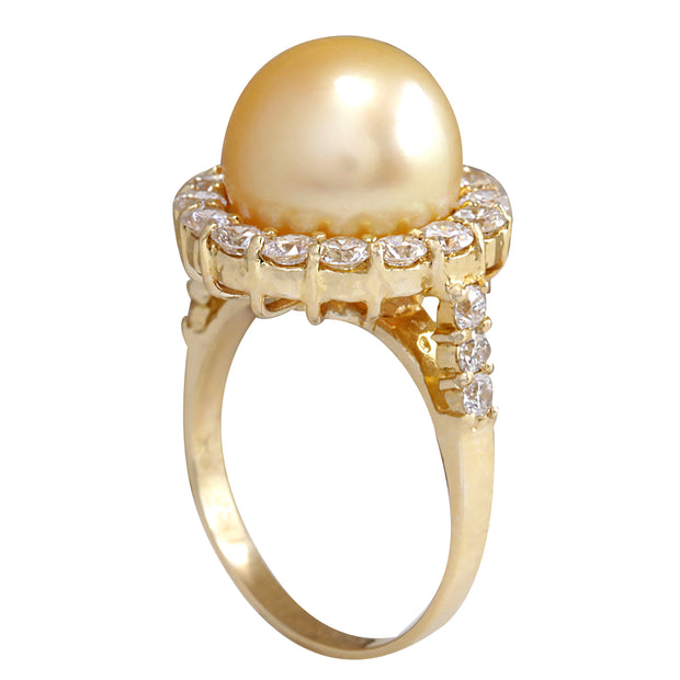 1.20 Carat Natural 10.70 mm South Sea Pearl 14K Yellow Gold Diamond Ring - Fashion Strada