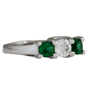 1.00 Carat Natural Emerald 14K White Gold Diamond Ring - Fashion Strada