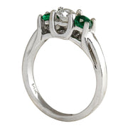 1.00 Carat Natural Emerald 14K White Gold Diamond Ring - Fashion Strada