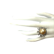 0.80 Carat Natural 13.17 mm South Sea Pearl 14K White Gold Diamond Ring - Fashion Strada