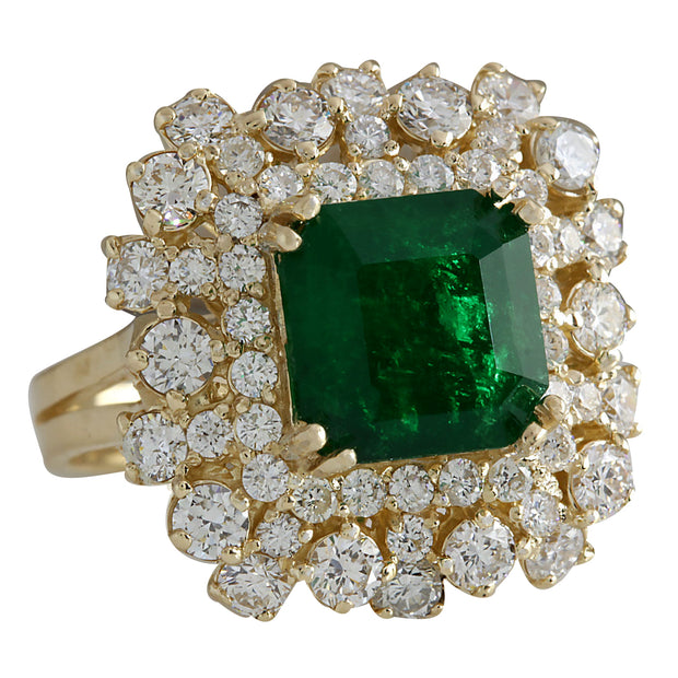 7.02 Carat Natural Emerald 14K Yellow Gold Diamond Ring - Fashion Strada