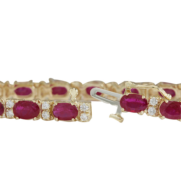 11.01 Carat Natural Ruby 14K Yellow Gold Diamond Bracelet - Fashion Strada