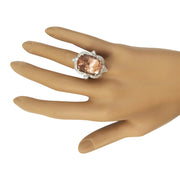 13.51 Carat Natural Morganite 14K White Gold Diamond Ring - Fashion Strada