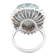 13.66 Carat Natural Aquamarine 14K White Gold Diamond Ring - Fashion Strada