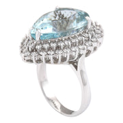 13.66 Carat Natural Aquamarine 14K White Gold Diamond Ring - Fashion Strada