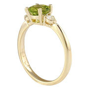 1.40 Carat Natural Peridot 14K Yellow Gold Diamond Ring - Fashion Strada