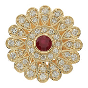 1.40 Carat Natural Ruby 14K Yellow Gold Diamond Ring - Fashion Strada