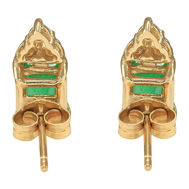 1.60 Carat Natural Emerald 14K Yellow Gold Diamond Earrings - Fashion Strada