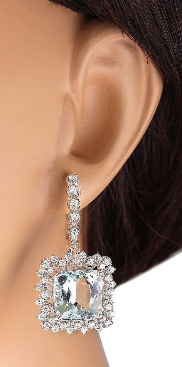 17.29 Carat Natural Aquamarine 14K White Gold Diamond Earrings - Fashion Strada
