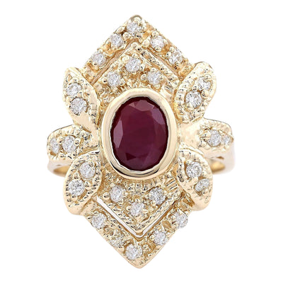1.75 Carat Natural Ruby 14K Yellow Gold Diamond Ring - Fashion Strada
