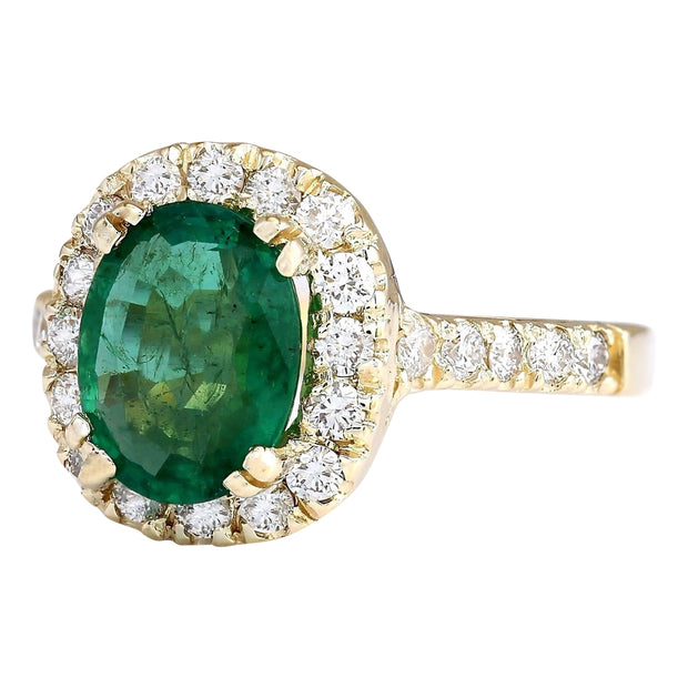 2.31 Carat Natural Emerald 14K Yellow Gold Diamond Ring - Fashion Strada