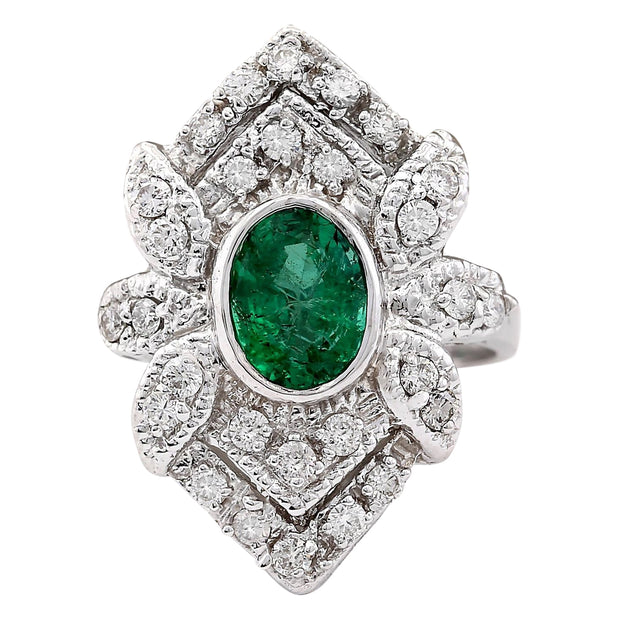 2.50 Carat Natural Emerald 14K White Gold Diamond Ring - Fashion Strada