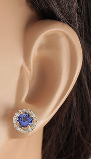 2.65 Carat Natural Tanzanite 14K Yellow Gold Diamond Earrings - Fashion Strada
