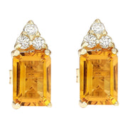 2.65 Carat Natural Citrine 14K Yellow Gold Diamond Earrings - Fashion Strada