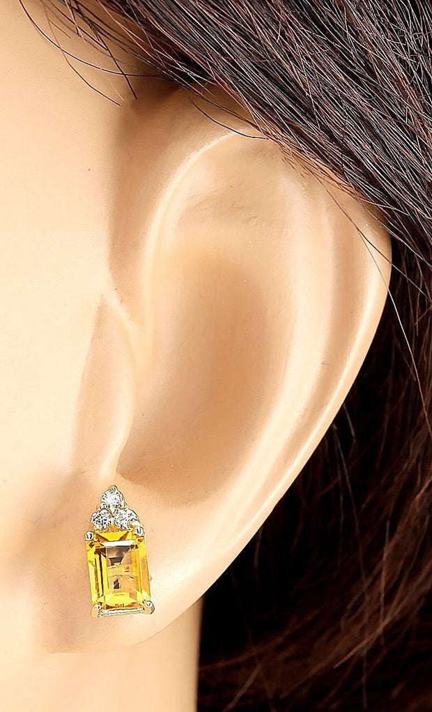 2.65 Carat Natural Citrine 14K Yellow Gold Diamond Earrings - Fashion Strada