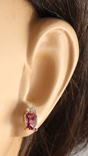 2.65 Carat Natural Tourmaline 14K Yellow Gold Diamond Earrings - Fashion Strada