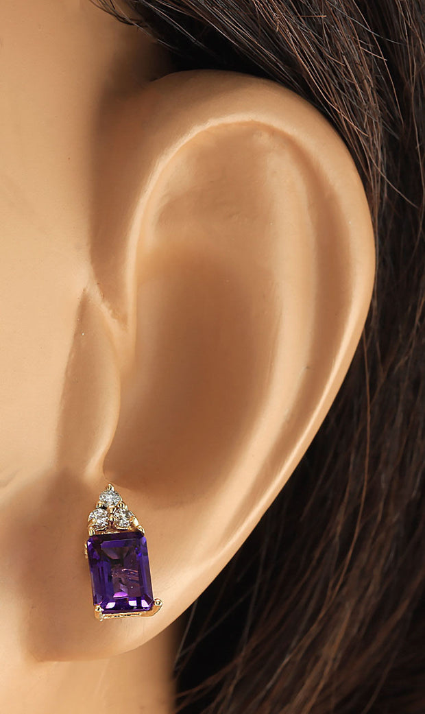2.66 Carat Natural Amethyst 14K Yellow Gold Diamond Earrings - Fashion Strada