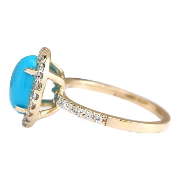 2.67 Carat Natural Turquoise 14K Yellow Gold Diamond Ring - Fashion Strada