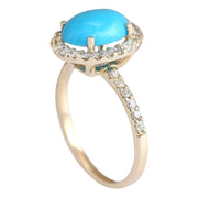 2.67 Carat Natural Turquoise 14K Yellow Gold Diamond Ring - Fashion Strada