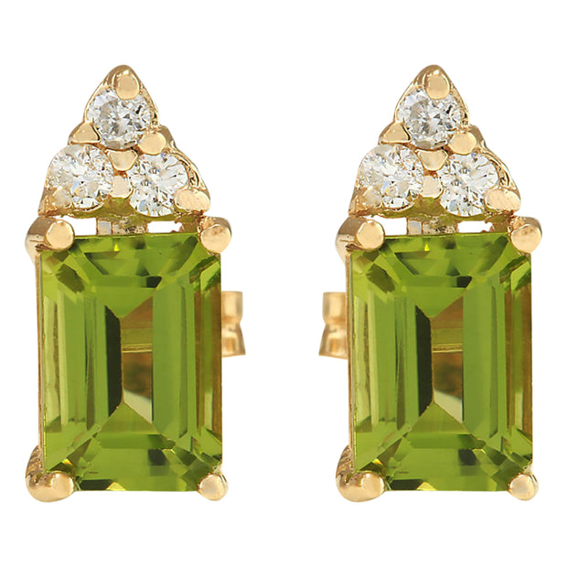 2.65 Carat Natural Peridot 14K Yellow Gold Diamond Earrings - Fashion Strada